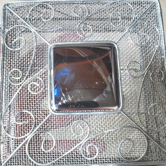 Curio box and round holder silver mesh mirror top 4.5 inch square 2.7 inch tall - Picture 8 of 14